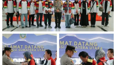 Kapolresta Deli Serdang Sambut Kedatangan Kontingen PON XXI Aceh-Sumut 2024 di Bandara Internasional Kualanamu
