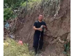 Tanah Longsor Mengancam Jalan Utama di Dusun 2 A, Desa Kelambir V Kampung, Deli Serdang