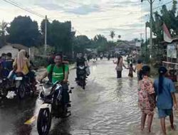 Jalan Lintas Sumatera Langgapayung Dilanda Banjir, Warga dan Pengguna Jalan Terhambat