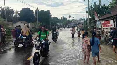 Jalan Lintas Sumatera Langgapayung Dilanda Banjir, Warga dan Pengguna Jalan Terhambat