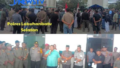Ratusan Warga Sungai Kanan Gelar Aksi Damai di Polres Labuhanbatu Selatan