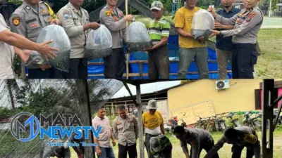 Polsek Padang Tualang Dukung Ketahanan Pangan, Serahkan Kolam dan Bibit Ikan Lele ke Warga