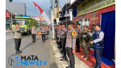 Apel Pagi dan Pengamanan Arus Lalu Lintas di Pos PAM I Kotapinang, Polres Labuhanbatu Selatan