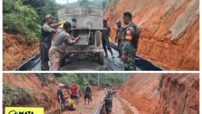 Babinsa Koramil 12/LP Tunjukkan Kepedulian, Bantu Perbaikan Jalan Desa dengan Rabat Beton