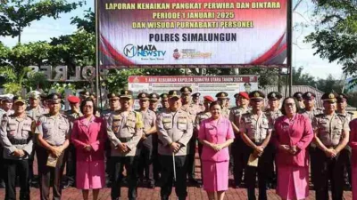 Polres Simalungun Gelar Upacara Kenaikan Pangkat dan Wisuda Purna Bakti Personel