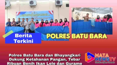 Polres Batu Bara dan Bhayangkari Dukung Ketahanan Pangan, Tebar Ribuan Benih Ikan Lele dan Gurame