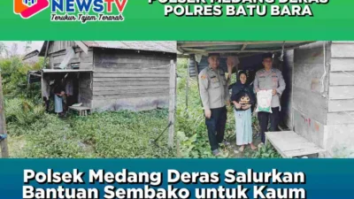 Polsek Medang Deras Salurkan Bantuan Sembako untuk Kaum Dhuafa di Pangkalan Dodek