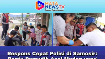 Respons Cepat Polisi di Samosir: Bantu Pemudik Asal Medan yang Terjatuh di Simpang 4 HKBP Bolon