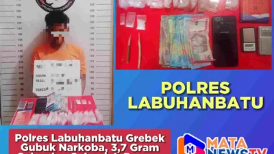Polres Labuhanbatu Grebek Gubuk Narkoba, 3,7 Gram Sabu dan Sejumlah Barang Bukti Diamankan
