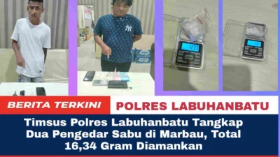 Timsus Polres Labuhanbatu Tangkap Dua Pengedar Sabu di Marbau, Total 16,34 Gram Diamankan