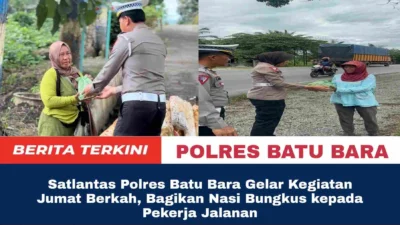 Satlantas Polres Batu Bara Gelar Kegiatan Jumat Berkah, Bagikan Nasi Bungkus kepada Pekerja Jalanan