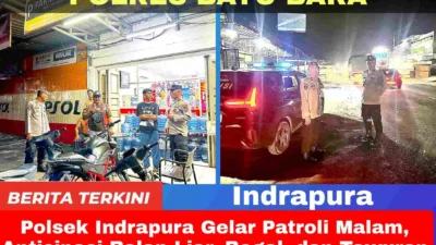 Polsek Indrapura Gelar Patroli Malam, Antisipasi Balap Liar, Begal, dan Tawuran
