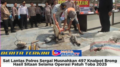 Sat Lantas Polres Sergai Musnahkan 497 Knalpot Brong Hasil Sitaan Selama Operasi Patuh Toba 2025