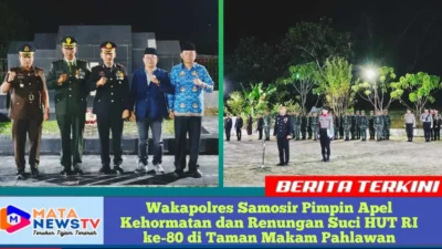 Wakapolres Samosir Pimpin Apel Kehormatan dan Renungan Suci HUT RI ke-80 di Taman Makam Pahlawan