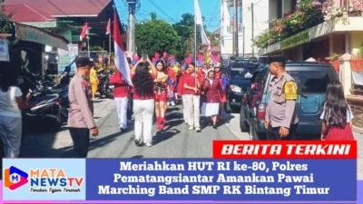 Meriahkan HUT RI ke-80, Polres Pematangsiantar Amankan Pawai Marching Band SMP RK Bintang Timur