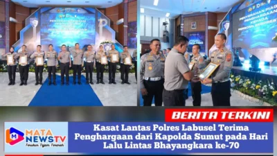 Kasat Lantas Polres Labusel Terima Penghargaan dari Kapolda Sumut pada Hari Lalu Lintas Bhayangkara ke-70