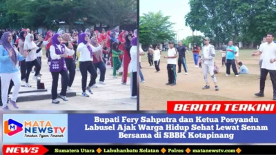 Bupati Fery Sahputra dan Ketua Posyandu Labusel Ajak Warga Hidup Sehat Lewat Senam Bersama di SBBK Kotapinang