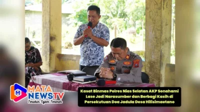 Kasat Binmas Polres Nias Selatan AKP Sonahami Lase Jadi Narasumber dan Berbagi Kasih di Persekutuan Doa Jadula Desa Hilisimaetano