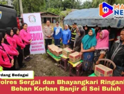 Polres Sergai dan Bhayangkari Ringankan Beban Korban Banjir di Sei Buluh