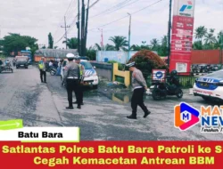 Satlantas Polres Batu Bara Patroli ke SPBU Cegah Kemacetan Antrean BBM