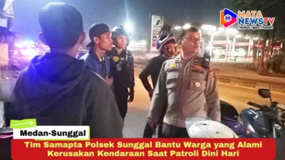 Tim Samapta Polsek Sunggal Bantu Warga yang Alami Kerusakan Kendaraan Saat Patroli Dini Hari