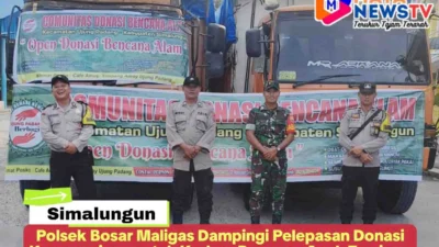 Polsek Bosar Maligas Dampingi Pelepasan Donasi Kemanusiaan untuk Korban Bencana Aceh Tamiang
