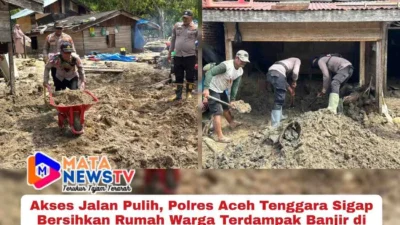 Akses Jalan Pulih, Polres Aceh Tenggara Sigap Bersihkan Rumah Warga Terdampak Banjir di Desa Lawe Kelabu
