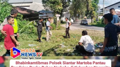 Bhabinkamtibmas Polsek Siantar Martoba Pantau Pendirian Posko Bebas Narkoba di Kelurahan Nagapita